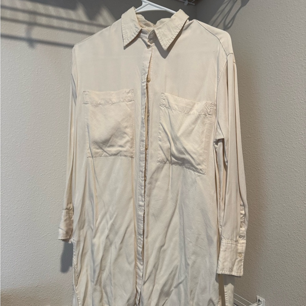 H&M Off-White Collared Shirt Dress